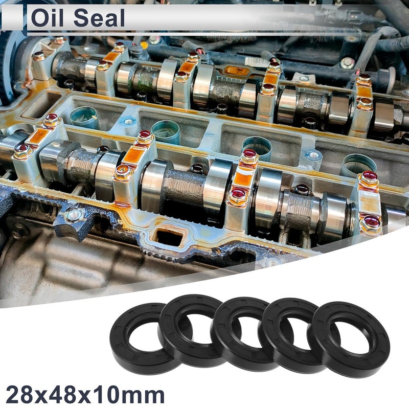 RATCHROLL Oil Seal TC Seal Ring Rotary Shaft Seal 28x48x10mm High Pressure Nitrile Rubber Black 5 Pcs - Image 2